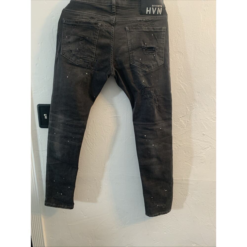 Men's Straight Black Distressed Jeans - Picture 6 of 9